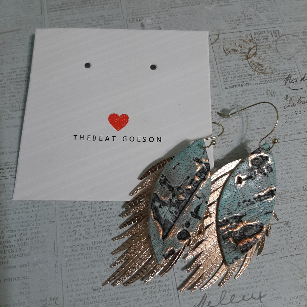 Leather Feather Drop Statement Earrings - image 3